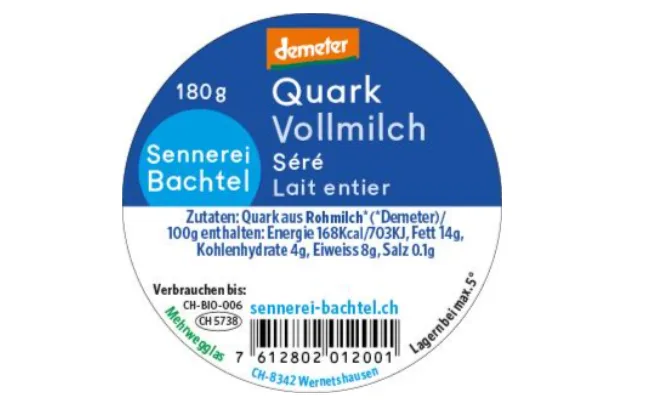 Das Produkt «Demeter Quark Vollmilch» aus der Sennerei Bachtel sollte nicht konsumiert werden. Quark aus Vollmilch
